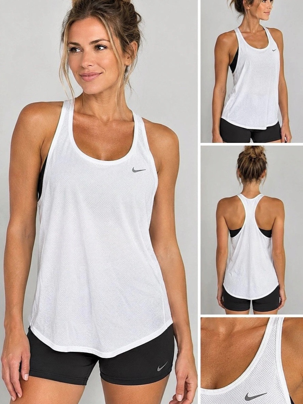 Nike Dri-FIT Racerback Tank White & Black Small